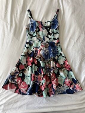 Aqua Navy Dress with Mint and Pink Floral Details